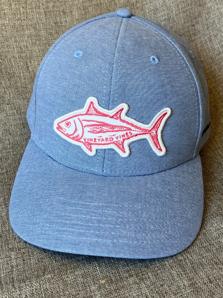 Vineyard Vines Red Tuna Fish Patch On Blue Denim 100% Cotton Adjustable Snapback